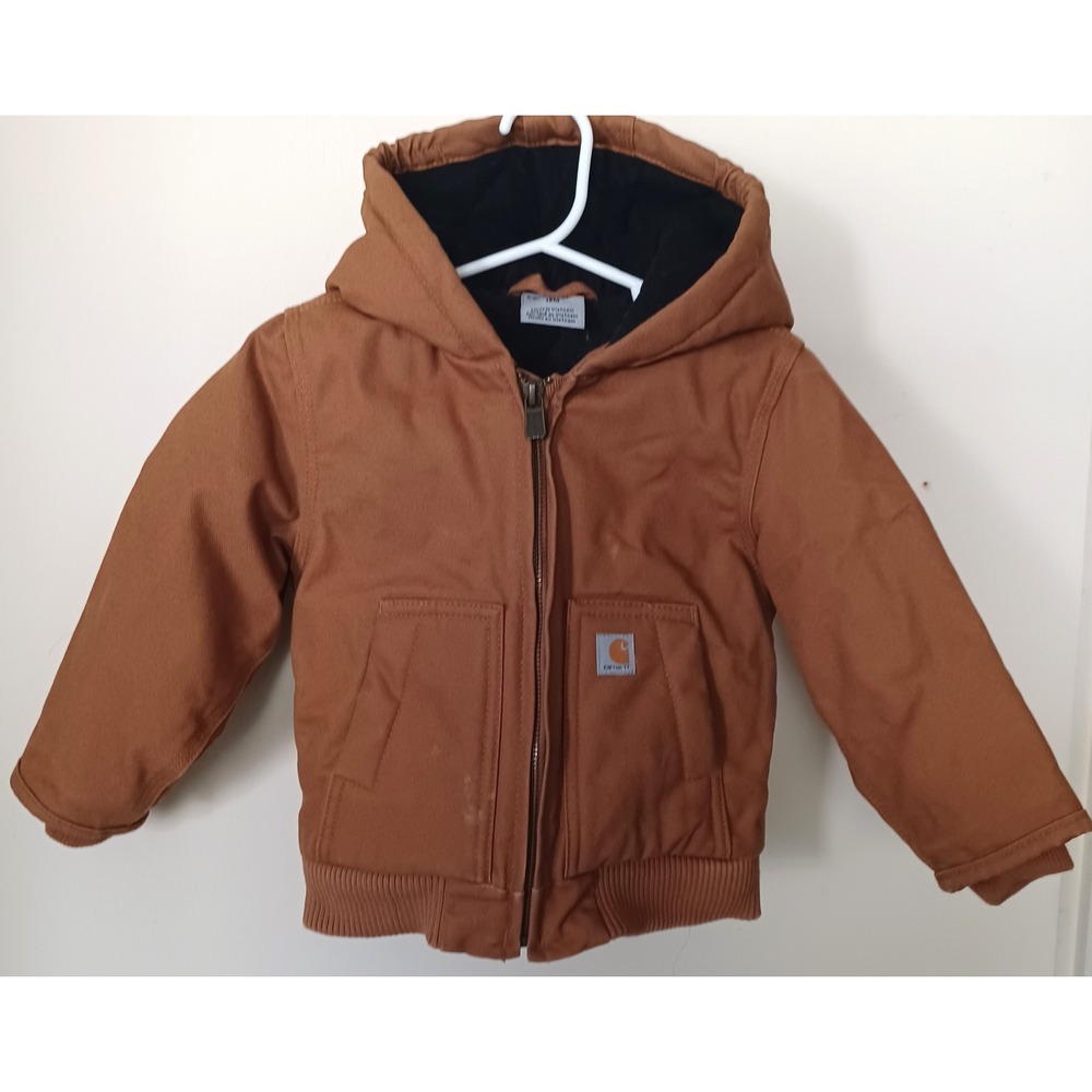 Carhartt Active Jacket Kids 18M Brown Hooded Canvas Insulated Coat Gorpcore Barn